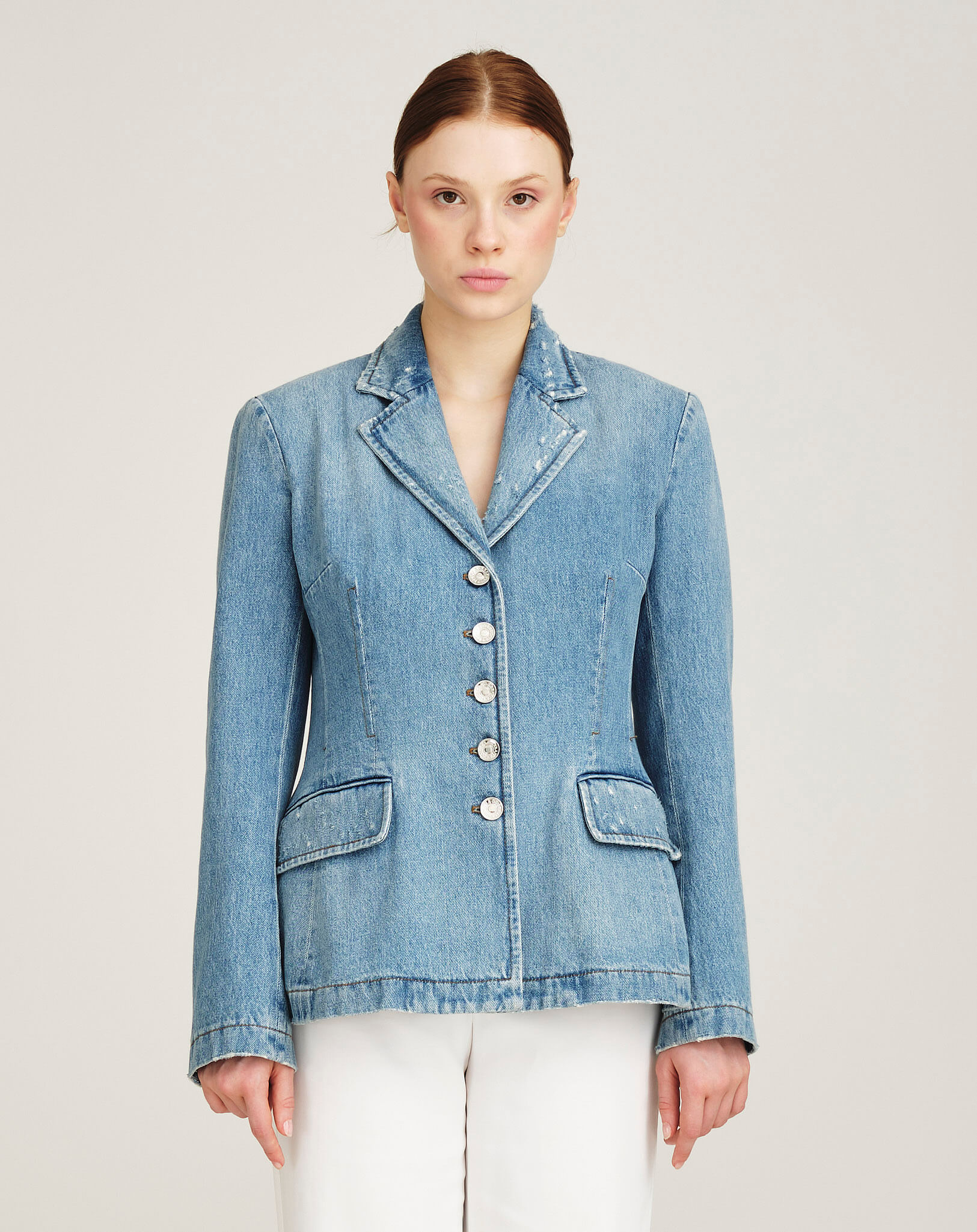 Dolce&Gabbana- Denim Silver Button Blazer Jacket IT 42